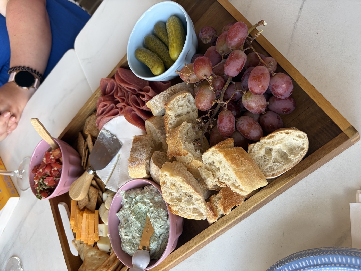 A colorful charcuterie spread shared at book club
